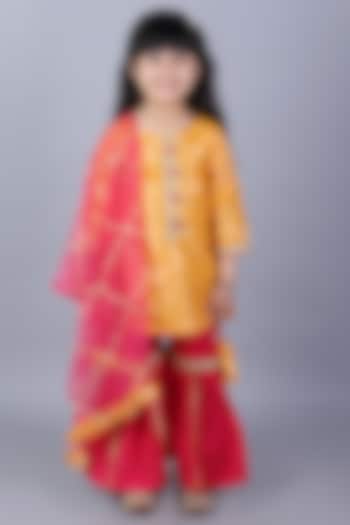 Yellow & Pink Cotton Silk Sharara Set For Girls by The little tales
