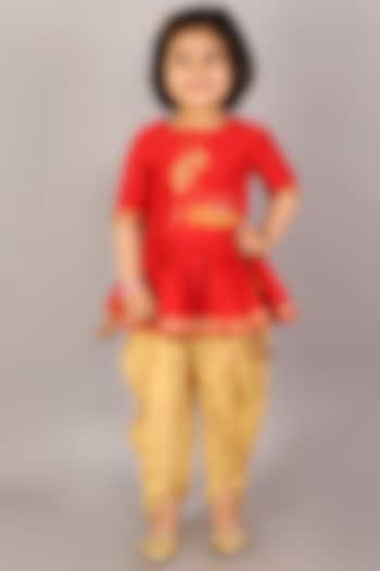 Red Machine Embroidered Kurta Set For Girls by The little tales