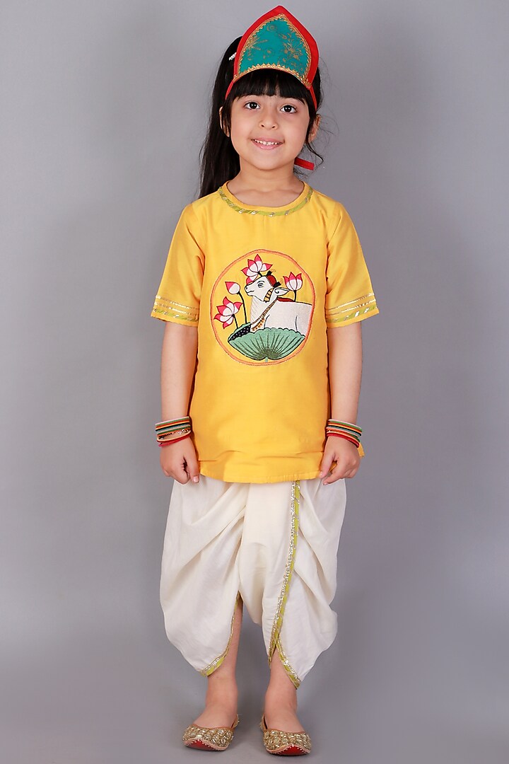 Yellow Embroidered Kurta Set For Girls by The little tales