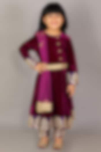 Purple Embroidered Anarkali Set For Girls by The little tales