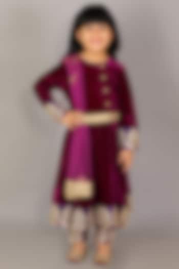 Purple Embroidered Anarkali Set For Girls by The little tales at Pernia's Pop Up Shop