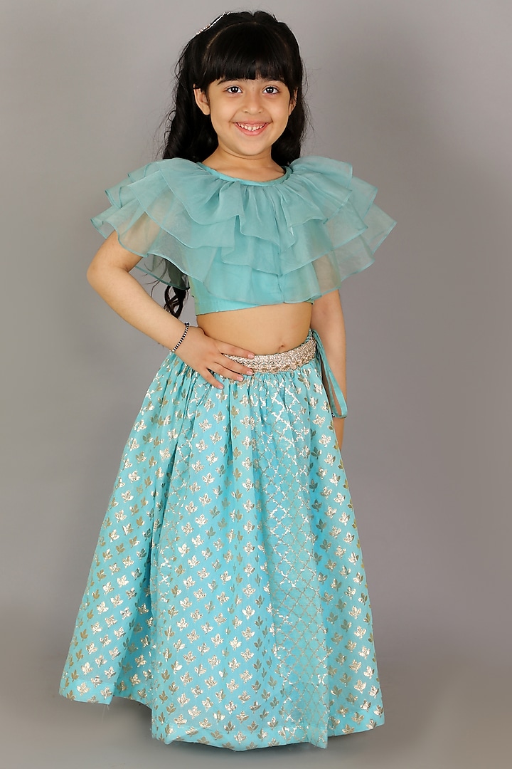 Blue Cotton Zari Lehenga Set For Girls by The little tales at Pernia's Pop Up Shop