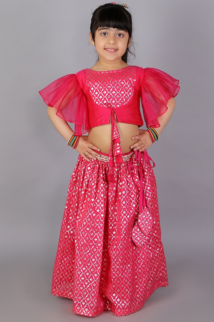 Fuchsia Pink Cotton Silk Lehenga Set For Girls by The little tales at Pernia's Pop Up Shop