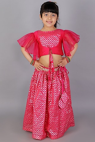 Fuchsia Pink Cotton Silk Lehenga Set For Girls by The little tales