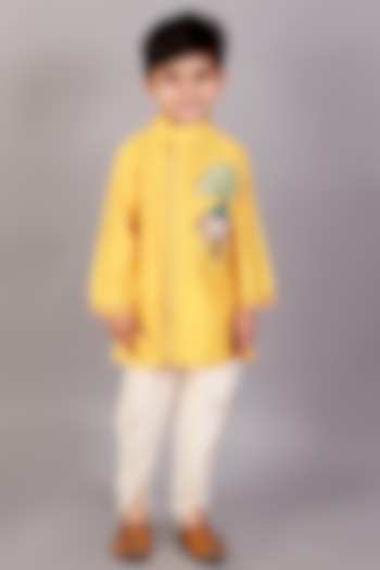 Mustard Yellow Embroidered Kurta Set For Boys by The little tales