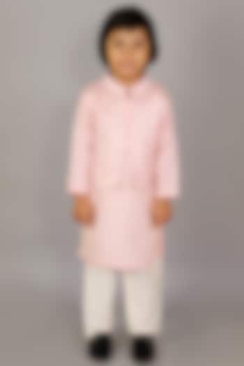 Pastel Pink Kurta Set With Attached Jacket For Boys by The little tales