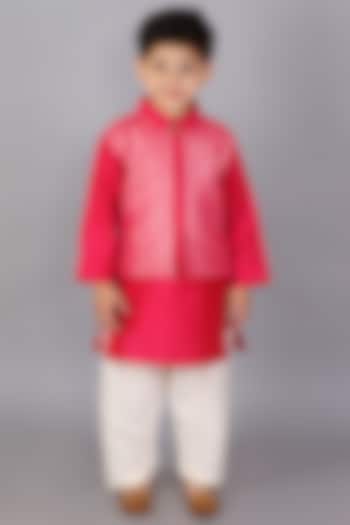 Cherry Tomato Kurta Set With Attached Jacket For Boys by The little tales