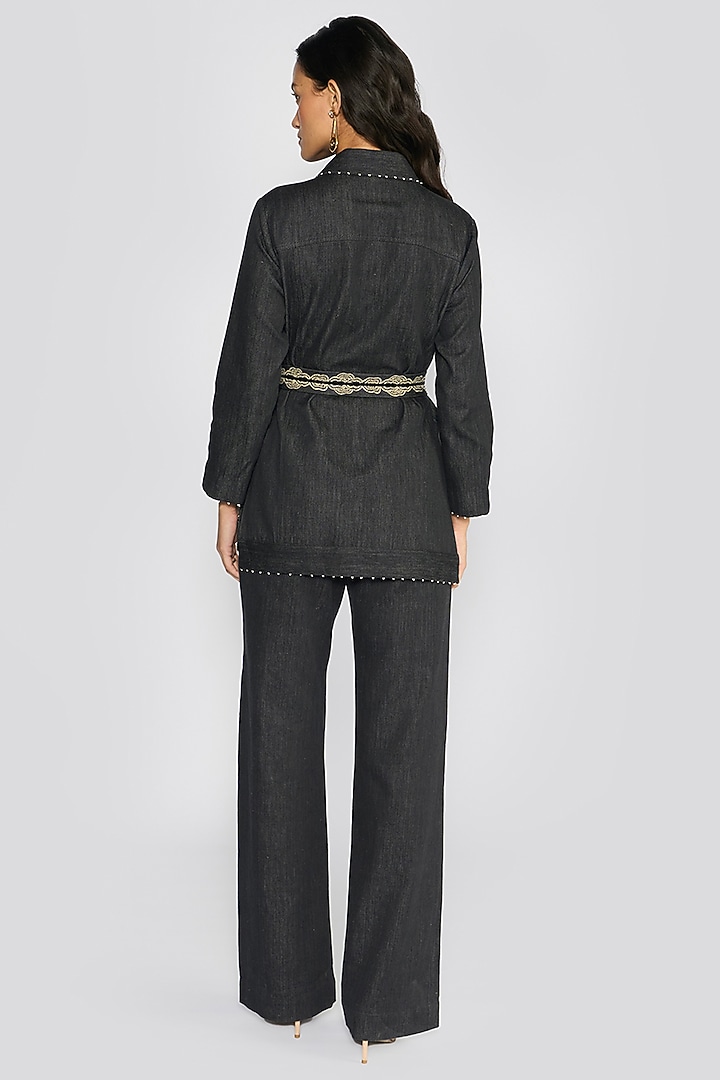 Stone Grey Cotton Denim Embroidered Co-Ord Set by talitha at Pernia's Pop Up Shop