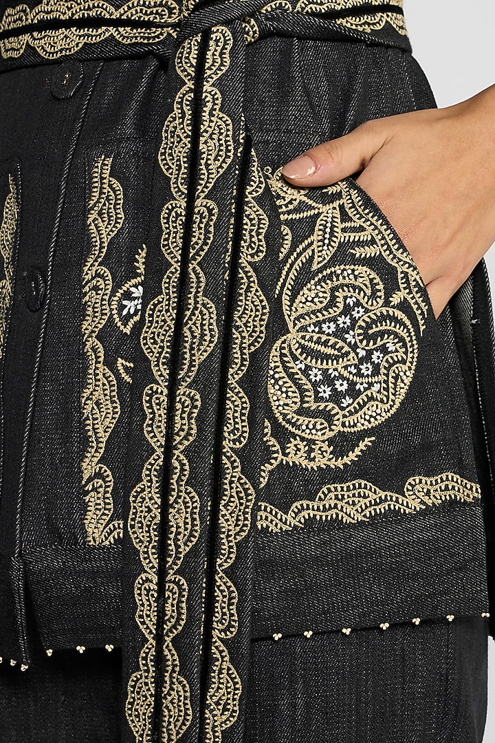 Stone Grey Cotton Denim Embroidered Co-Ord Set by talitha at Pernia's Pop Up Shop