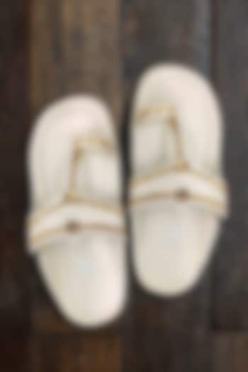 White Non Leather Handcrafted Kolhapuri Sandals by The Madras Trunk