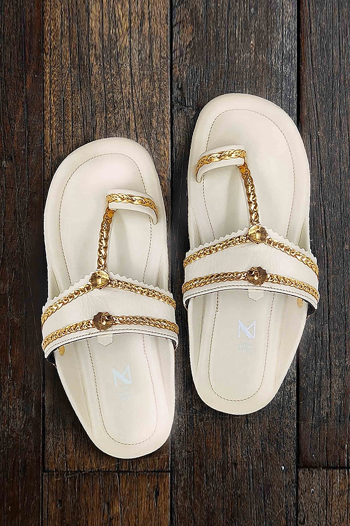White Non Leather Handcrafted Kolhapuri Sandals by The Madras Trunk