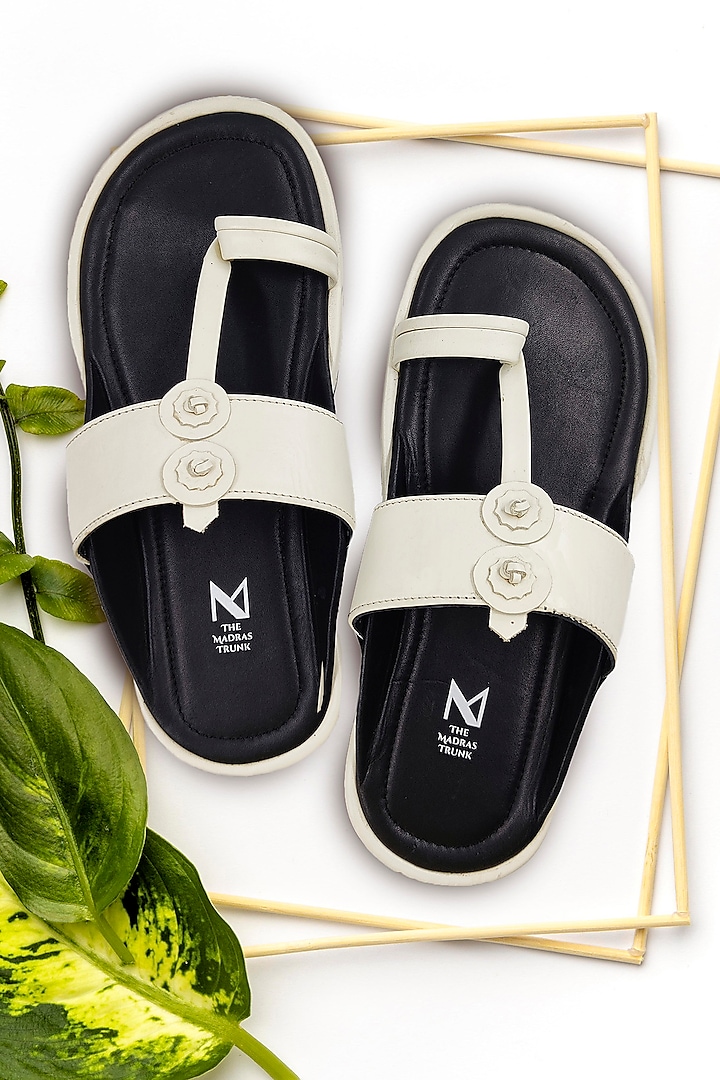 Black & White Non Leather Handcrafted Kolhapuri Sandals by The Madras Trunk