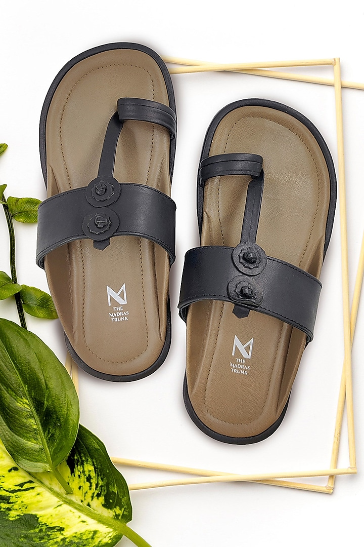 Brown & Black Leather Handcrafted Kolhapuri Sandals by The Madras Trunk