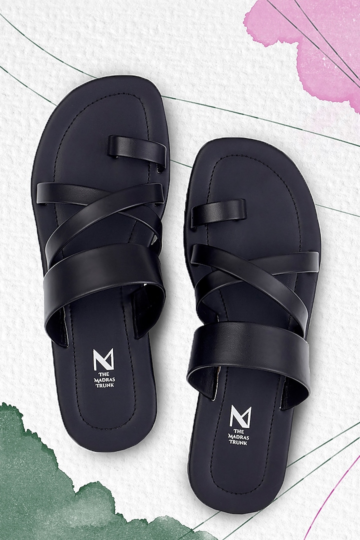 Black Leather Handcrafted Kolhapuri Sandals by The Madras Trunk