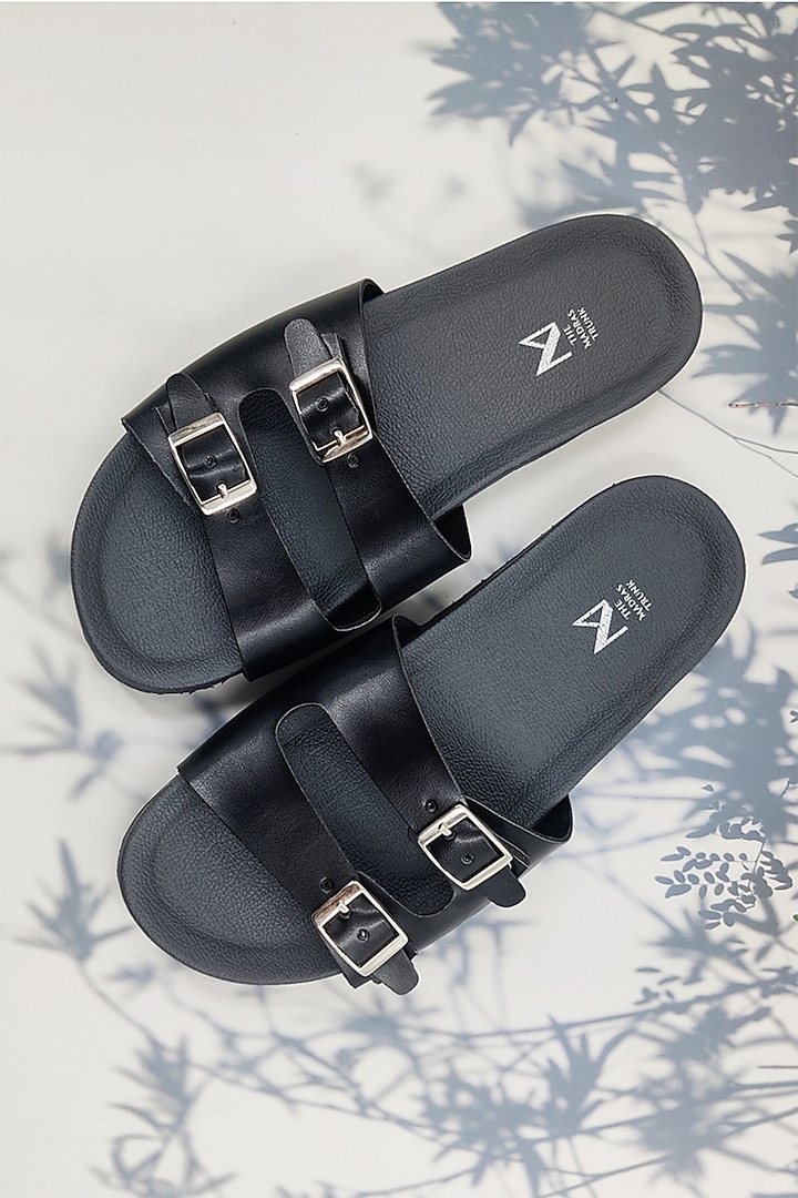 Grey & Black Leather Handcrafted Kolhapuri Sandals by The Madras Trunk