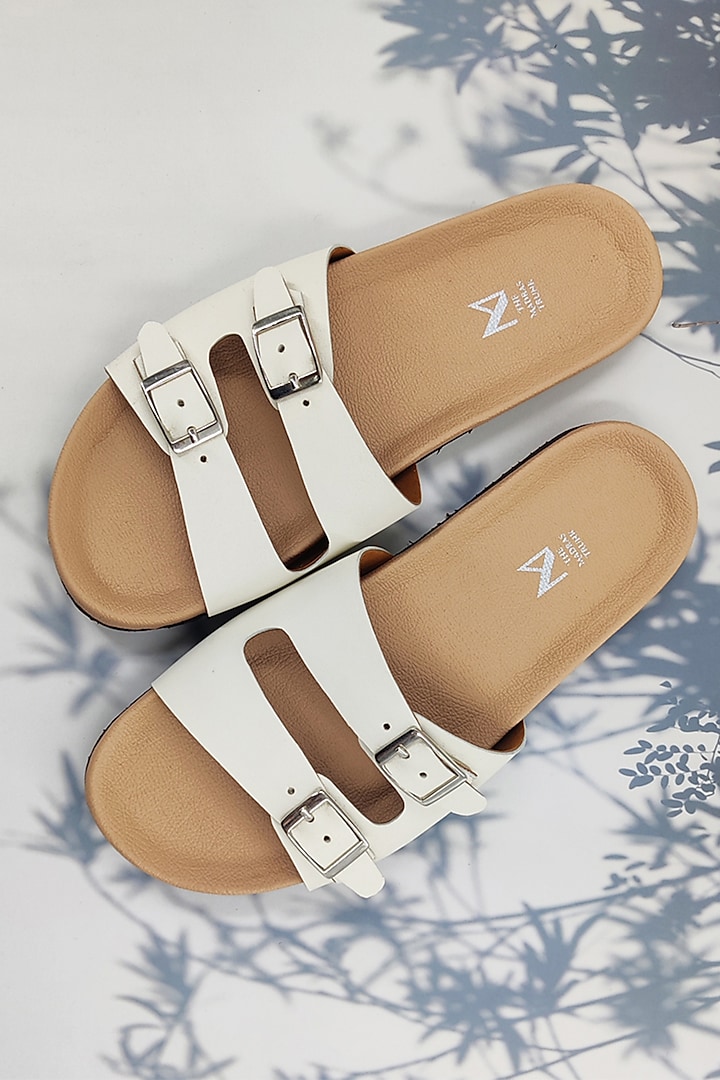 Beige & Off-White Leather Handcrafted Kolhapuri Sandals by The Madras Trunk