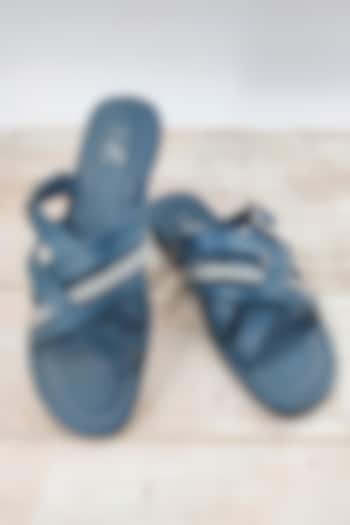 Dark Blue Leather Handcrafted Kolhapuri Sandals by The Madras Trunk
