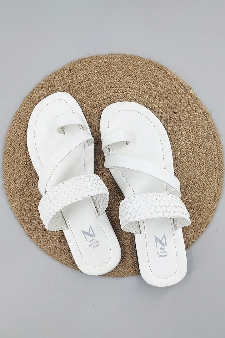 White Leather Handcrafted Kolhapuri Sandals by The Madras Trunk