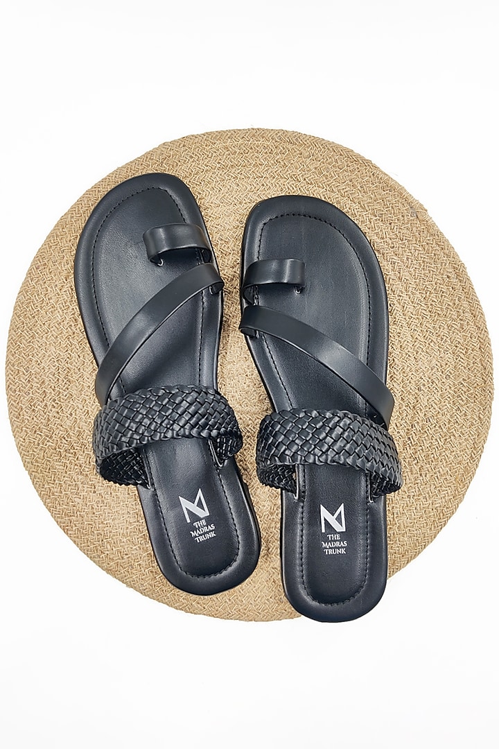 Black Leather Handcrafted Kolhapuri Sandals by The Madras Trunk