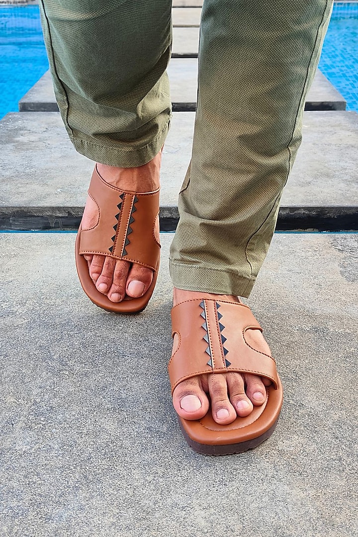 Tan Faux Leather Handcrafted Sandals by The Madras Trunk