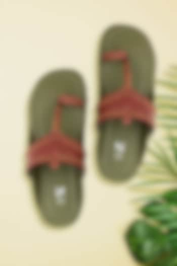 Olive Green & Brown Faux Leather Handcrafted Kolhapuri Sandals by The Madras Trunk