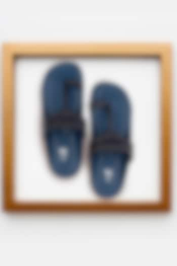 Dark Blue & Black Faux Leather Handcrafted Kolhapuri Sandals by The Madras Trunk