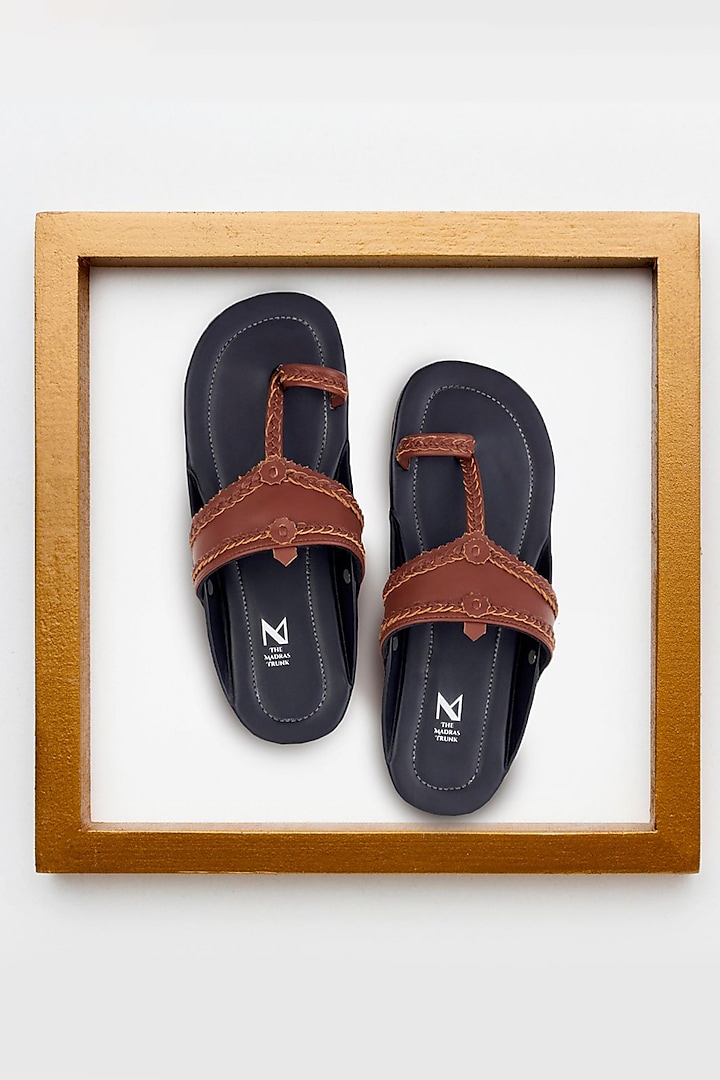 Black & Brown Faux Leather Handcrafted Kolhapuri Sandals by The Madras Trunk