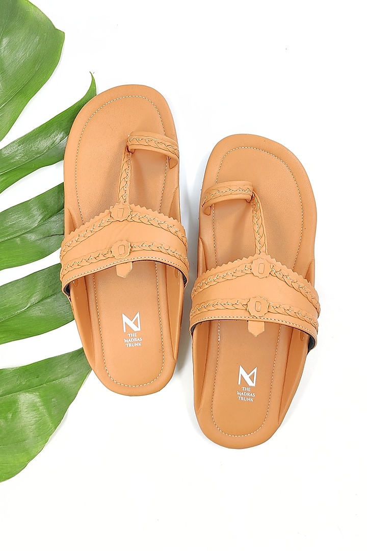 Tan Faux Leather Handcrafted Kolhapuri Sandals by The Madras Trunk