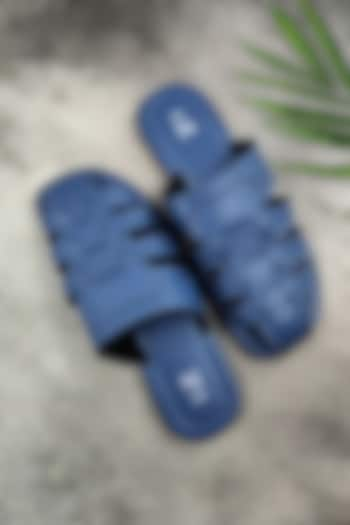 Blue Faux Leather Handcrafted Sandals by The Madras Trunk at Pernia's Pop Up Shop