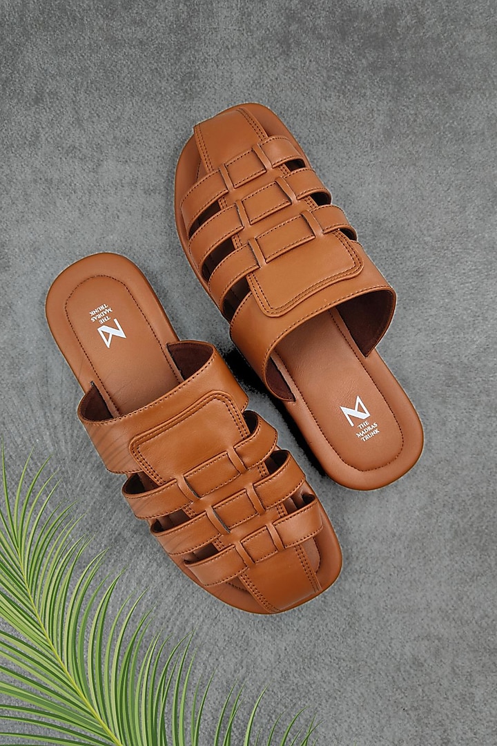 Tan Faux Leather Handcrafted Sandals by The Madras Trunk