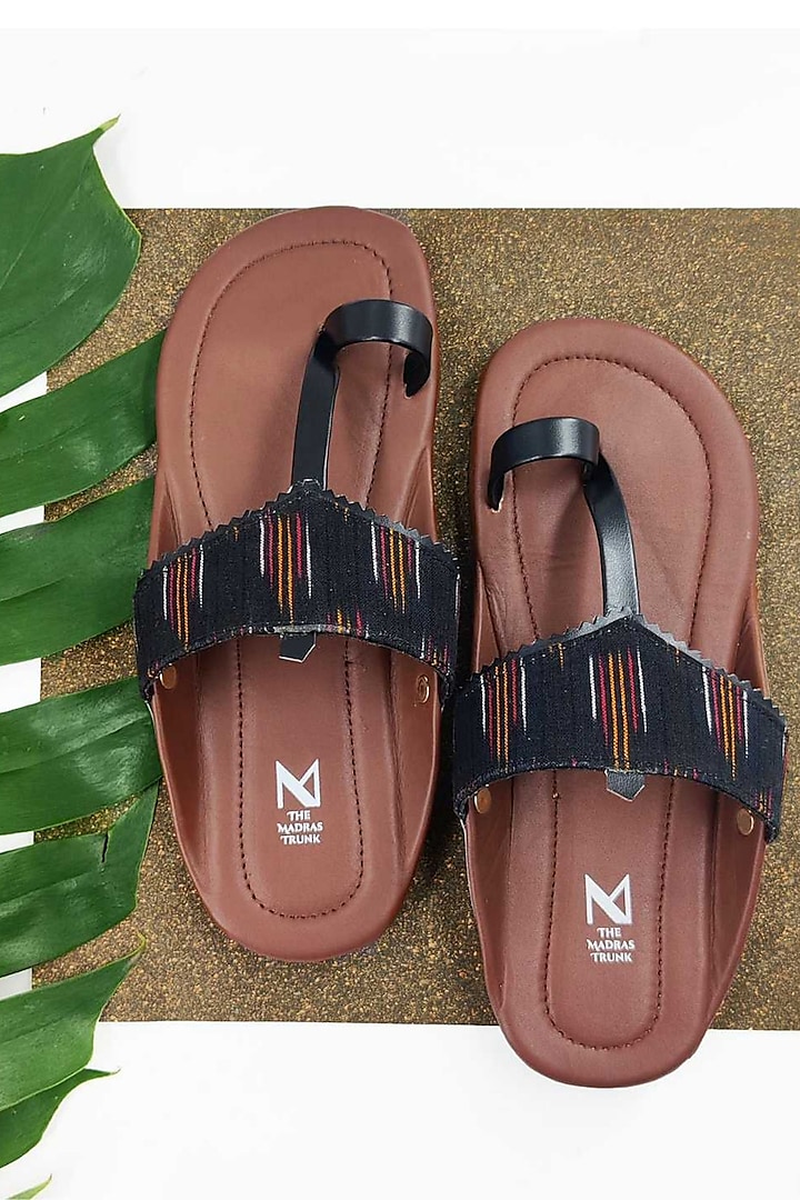 Brown & Black Faux Leather Handcrafted Kolhapuri Sandals by The Madras Trunk at Pernia's Pop Up Shop