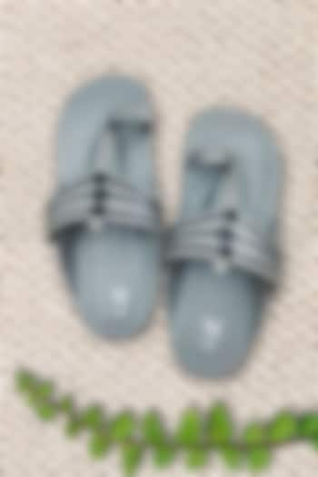 Grey & Black Faux Leather Handcrafted Kolhapuri Sandals by The Madras Trunk at Pernia's Pop Up Shop