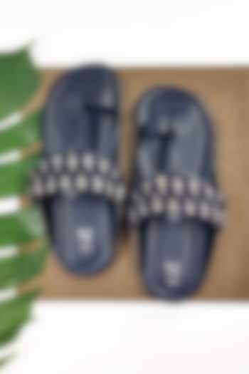 Black Faux Leather Handcrafted Kolhapuri Flats by The Madras Trunk