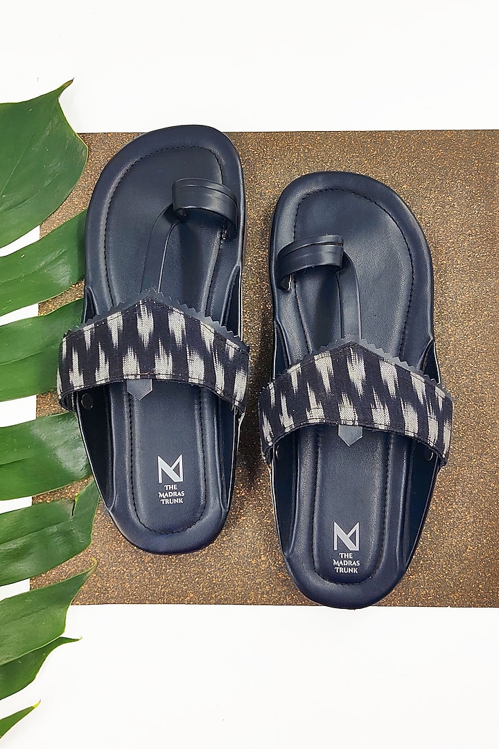 Black Faux Leather Handcrafted Kolhapuri Flats by The Madras Trunk at Pernia's Pop Up Shop