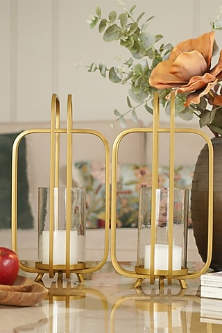 Gold Iron & Glass Rectangular Framed Lantern by The MJS Living