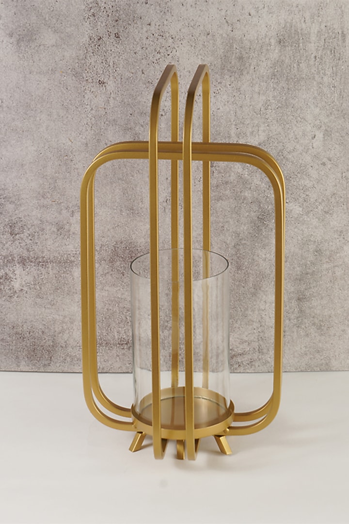 Gold Iron & Glass Rectangular Framed Lantern by The MJS Living at Pernia's Pop Up Shop