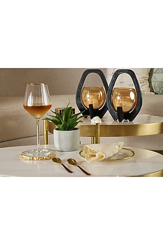 Gold Mango Wood & Glass Lantern Set by The MJS Living