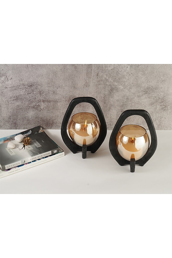 Gold Mango Wood & Glass Lantern Set by The MJS Living at Pernia's Pop Up Shop