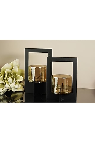 Black & Gold Glass Tealight Hurricane Set by The MJS Living