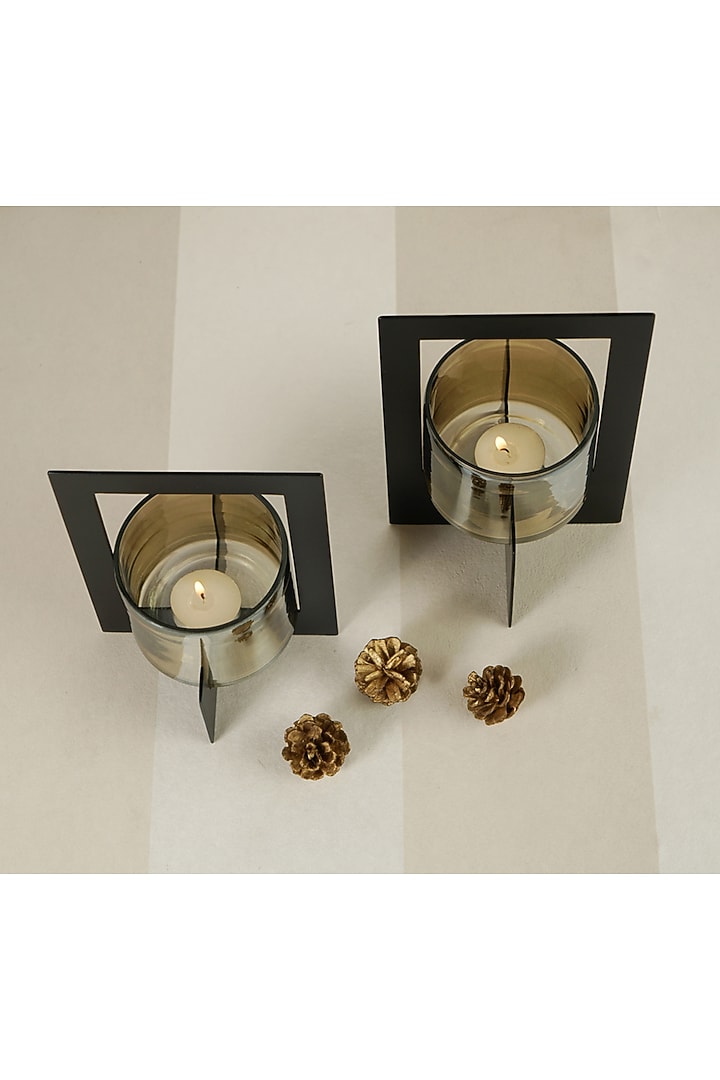Black & Gold Glass Tealight Hurricane Set by The MJS Living at Pernia's Pop Up Shop