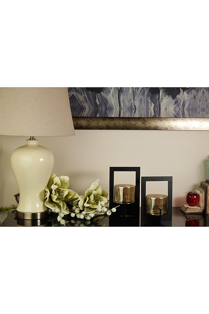 Black & Gold Glass Tealight Hurricane Set by The MJS Living at Pernia's Pop Up Shop