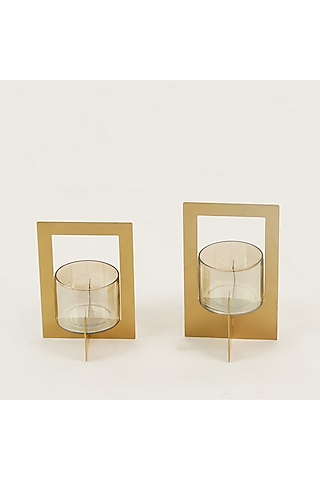 Gold Iron & Glass Tealight Hurricane Set by The MJS Living