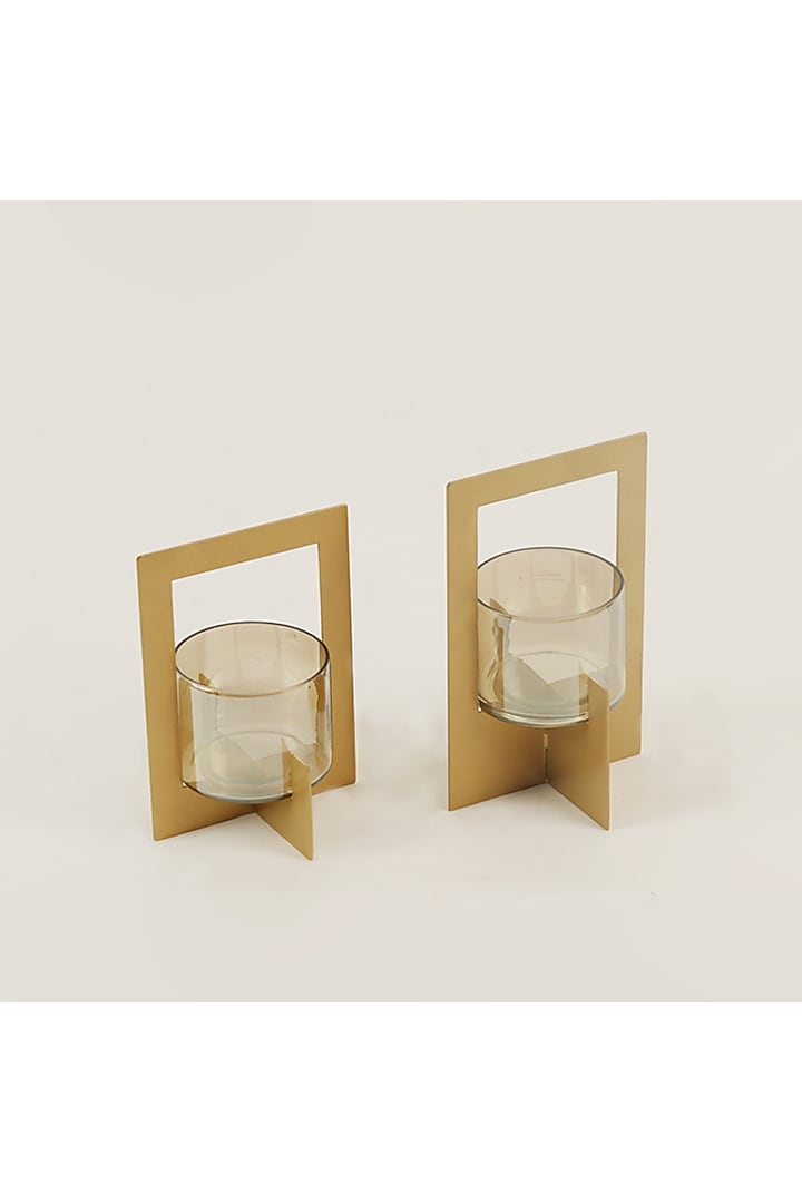 Gold Iron & Glass Tealight Hurricane Set by The MJS Living at Pernia's Pop Up Shop