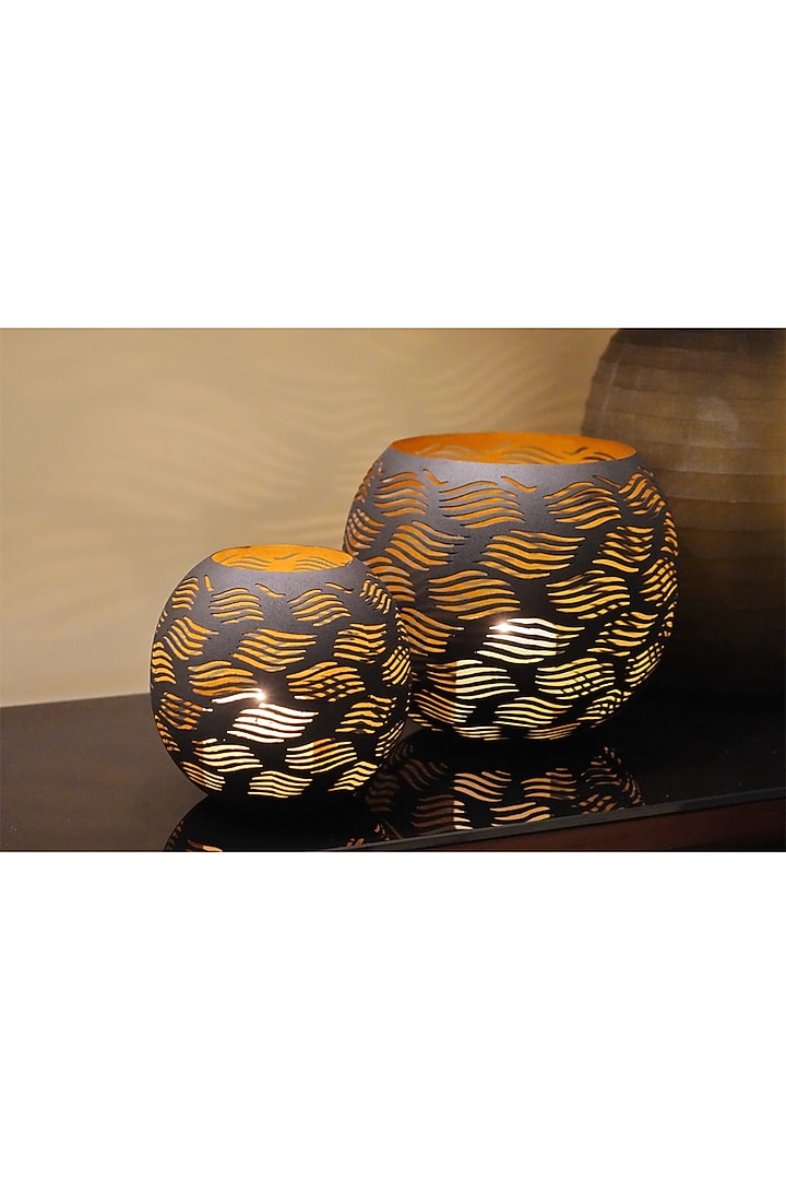 Black & Gold Iron Hurricane Candle Holder Set by The MJS Living at Pernia's Pop Up Shop