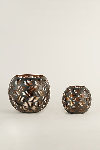Black & Gold Iron Hurricane Candle Holder Set by The MJS Living