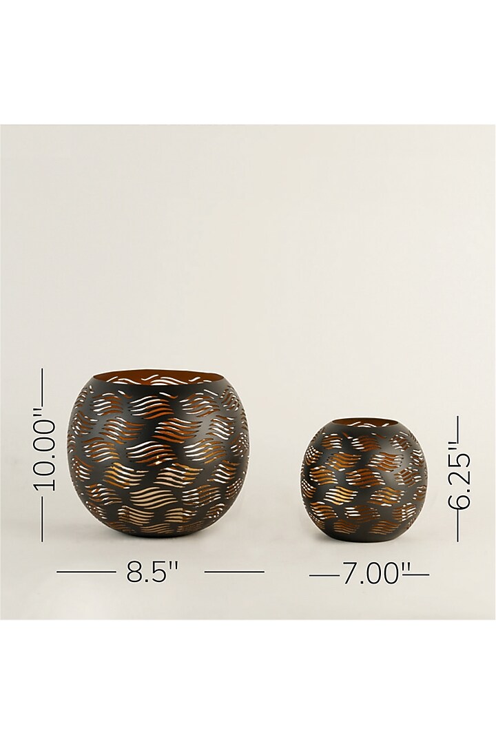 Black & Gold Iron Hurricane Candle Holder Set by The MJS Living at Pernia's Pop Up Shop