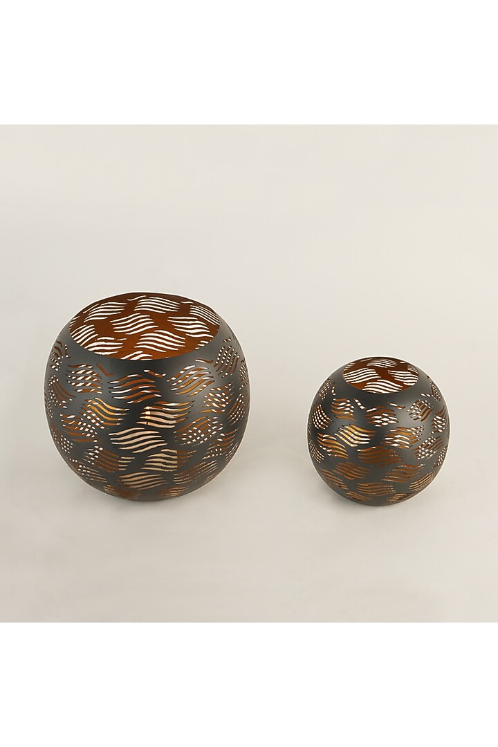 Black & Gold Iron Hurricane Candle Holder Set by The MJS Living at Pernia's Pop Up Shop