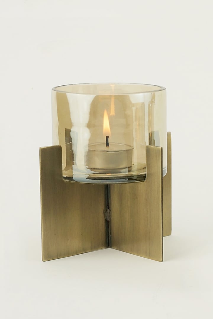 Gold Iron & Glass Hurricane Tea-Light Holder by The MJS Living