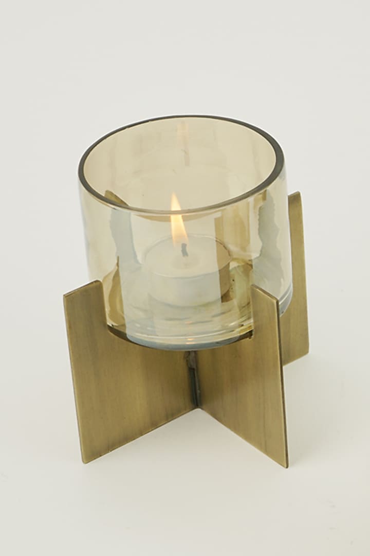 Gold Iron & Glass Hurricane Tea-Light Holder by The MJS Living at Pernia's Pop Up Shop