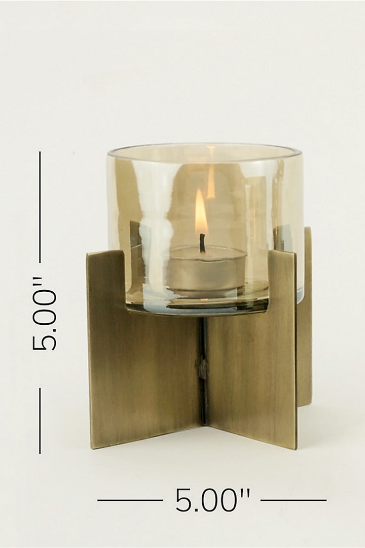Gold Iron & Glass Hurricane Tea-Light Holder by The MJS Living at Pernia's Pop Up Shop